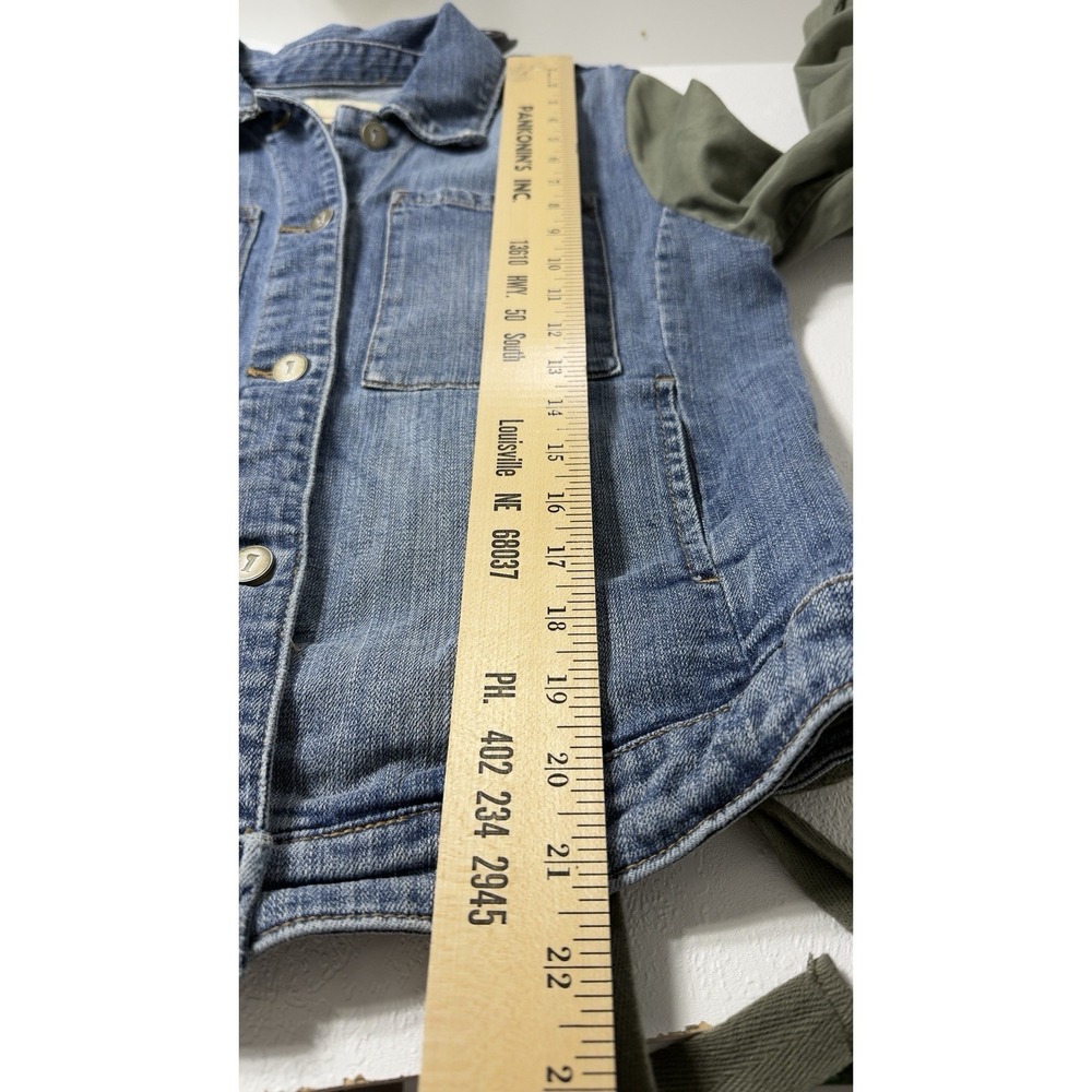 Pilcro and the Letterpress Denim Utility Jacket Woman M Mixed Media Military GRE - Picture 8 of 9